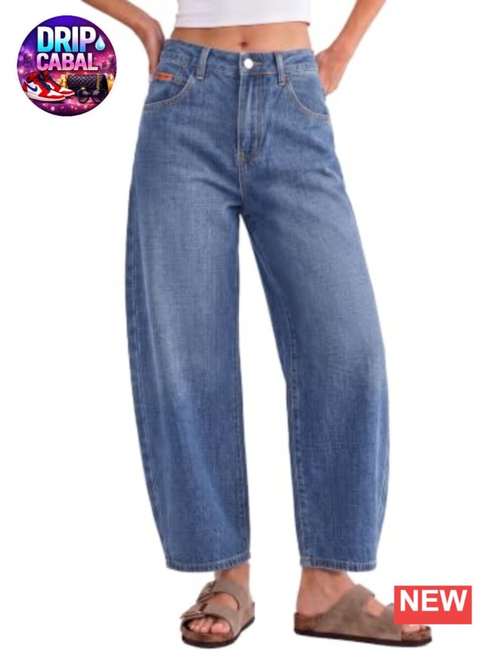 EMMIOL Women's Barrel Leg Cropped Denim Jeans High Rise Baggy Elastic Waist Y2K